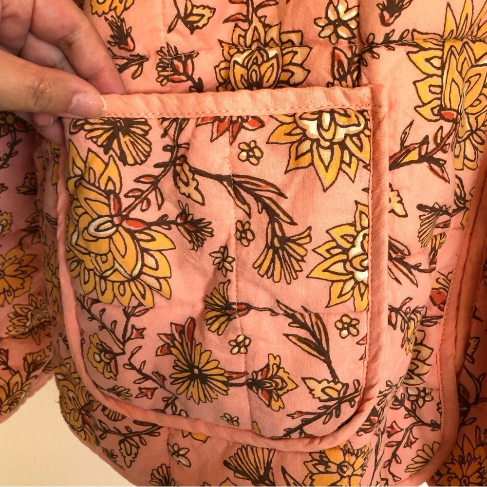 NWT Free People Chloe Quilted Dolman Jacket in Peach Combo Floral Size Medium - Picture 5 of 12